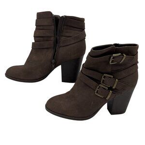 Just Fab Womens Brown Faux Suede Strappy Buckle Ankle Boots Size 9
